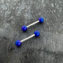 Load image into Gallery viewer, 14G 9/16 Matte Blue Aurora Barbell Nipple Ring Set
