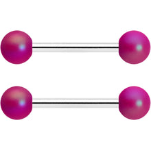 Load image into Gallery viewer, 14G 9/16 Matte Purple Aurora Barbell Nipple Ring Set
