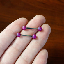 Load image into Gallery viewer, 14G 9/16 Matte Purple Aurora Barbell Nipple Ring Set
