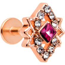 Load image into Gallery viewer, 16G 1/4 Red Gem Rose Gold Tone Octogram Star Labret Monroe Tragus
