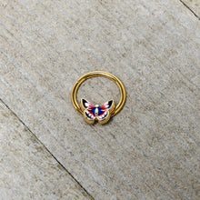 Load image into Gallery viewer, 16G 3/8 Gold Tone Red Pink Blue Butterfly Hinged Segment Ring
