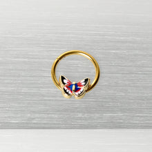 Load image into Gallery viewer, 16G 3/8 Gold Tone Red Pink Blue Butterfly Hinged Segment Ring
