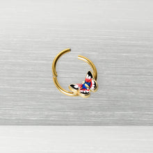 Load image into Gallery viewer, 16G 3/8 Gold Tone Red Pink Blue Butterfly Hinged Segment Ring
