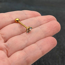 Load image into Gallery viewer, Clear CZ Gem Gold Tone Double Valentine Heart Barbell Tongue Ring
