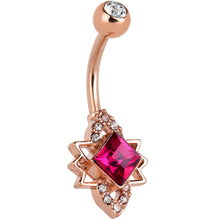 Load image into Gallery viewer, Clear Red Gem Rose Gold Tone Octagram Star Belly Ring
