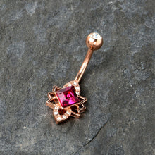 Load image into Gallery viewer, Clear Red Gem Rose Gold Tone Octagram Star Belly Ring
