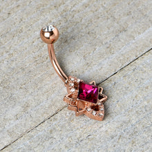 Load image into Gallery viewer, Clear Red Gem Rose Gold Tone Octagram Star Belly Ring
