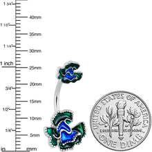 Load image into Gallery viewer, Spring Flower Green Blue Double Mount Belly Ring
