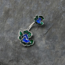Load image into Gallery viewer, Spring Flower Green Blue Double Mount Belly Ring
