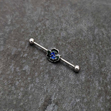 Load image into Gallery viewer, 14G Spring Flower Green Blue Industrial Barbell 38mm
