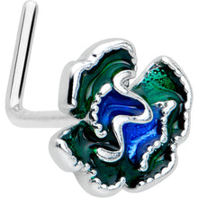 Load image into Gallery viewer, 20G 7mm Spring Flower Green Blue L Shape Nose Ring

