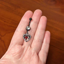 Load image into Gallery viewer, Clear Red Gem Black Heart Key Valentines Dangle Belly Ring
