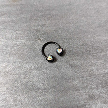 Load image into Gallery viewer, 16G 3/8 Aurora Gem Black Heart Ends Horseshoe Circular Barbell
