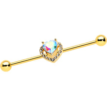Load image into Gallery viewer, 14G Aurora Gem Gold Hue Rococo Heart Industrial Barbell 38mm
