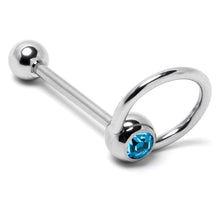 Load image into Gallery viewer, Blue Gem 316L Surgical Steel Captive Ring End Barbell Tongue Ring
