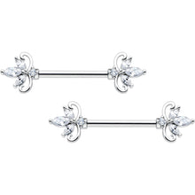 Load image into Gallery viewer, 14G 9/16 Clear CZ Gem Double Heart Baroque Barbell Nipple Ring Set
