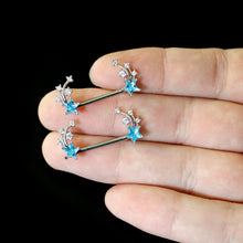 Load image into Gallery viewer, 14G 9/16 Blue Clear CZ Gem Shooting Star Barbell Nipple Ring Set
