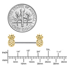 Load image into Gallery viewer, 14G 9/16 Lacy Golden Pineapples Barbell Nipple Ring Set
