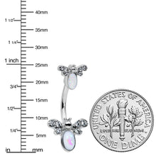 Load image into Gallery viewer, White Faux Opal Clear Gem Double Butterfly Double Mount Belly Ring
