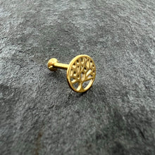 Load image into Gallery viewer, 16G 5/16 Gold Tone Tree Circle Internal Thread Labret Monroe Tragus
