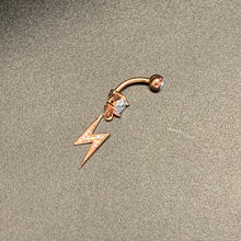 Load image into Gallery viewer, Aurora CZ Gem Rose Gold Tone Lightning Strike Dangle Belly Ring
