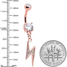 Load image into Gallery viewer, Aurora CZ Gem Rose Gold Tone Lightning Strike Dangle Belly Ring
