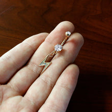 Load image into Gallery viewer, Aurora CZ Gem Rose Gold Tone Lightning Strike Dangle Belly Ring
