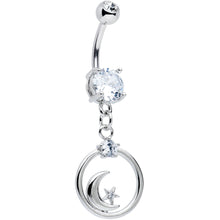 Load image into Gallery viewer, Clear Gem Star Crescent Moon Glamour Circle Dangle Belly Ring

