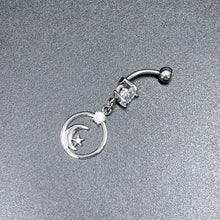 Load image into Gallery viewer, Clear Gem Star Crescent Moon Glamour Circle Dangle Belly Ring
