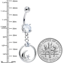 Load image into Gallery viewer, Clear Gem Star Crescent Moon Glamour Circle Dangle Belly Ring
