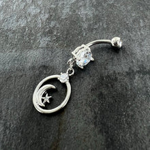 Load image into Gallery viewer, Clear Gem Star Crescent Moon Glamour Circle Dangle Belly Ring
