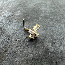 Load image into Gallery viewer, 20G 1/4 Clear CZ Gem Butterfly Golden Beauty L Shape Nose Ring
