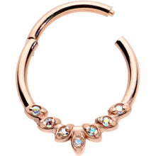 Load image into Gallery viewer, 16G 3/8 Aurora CZ Gem Rose Gold Hue Seven Leaf Hinged Segment Ring
