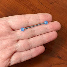 Load image into Gallery viewer, 14G Baby Blue UV Glow Ends Industrial Barbell 31mm
