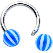 Load image into Gallery viewer, 14G 7/16 Striped Blue White Ball End Horseshoe Circular Barbell
