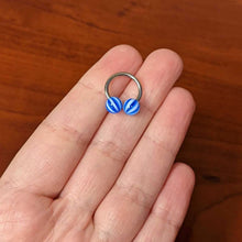 Load image into Gallery viewer, 14G 7/16 Striped Blue White Ball End Horseshoe Circular Barbell
