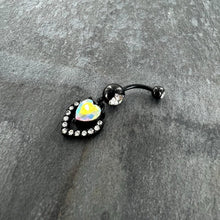 Load image into Gallery viewer, Clear Aurora Gem Black Rococo Heart Dangle Belly Ring
