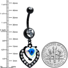Load image into Gallery viewer, Clear Aurora Gem Black Rococo Heart Dangle Belly Ring
