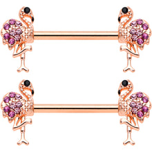 Load image into Gallery viewer, 14G 9/16  Pink Gem Rose Gold Hue Fashion Flamingo Nipple Ring Set

