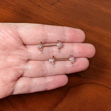 Load image into Gallery viewer, 14G 9/16  Pink Gem Rose Gold Hue Fashion Flamingo Nipple Ring Set
