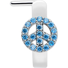 Load image into Gallery viewer, 20G 5/16 Blue Gem Retro Peace Sign Faux Hoop L Shape Nose Ring
