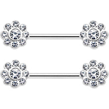 Load image into Gallery viewer, 14G 9/16 Clear Gem Whimsy Flower Barbell Nipple Ring Set

