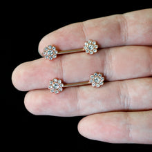 Load image into Gallery viewer, 14G 9/16 Clear Gem Rosy Tone Whimsy Flower Barbell Nipple Ring Set
