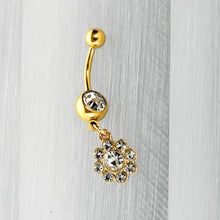 Load image into Gallery viewer, Clear Gem Gold Tone Whimsy Flower Dangle Belly Ring
