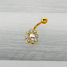 Load image into Gallery viewer, Clear Gem Gold Tone Whimsy Flower Belly Ring
