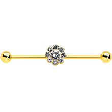 Load image into Gallery viewer, 14G Clear Gem Gold Tone Whimsy Flower Industrial Barbell 38mm
