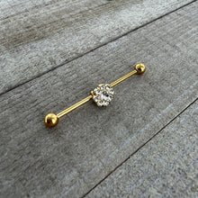 Load image into Gallery viewer, 14G Clear Gem Gold Tone Whimsy Flower Industrial Barbell 38mm
