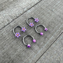 Load image into Gallery viewer, 16G 3/8 Purple Ball Flowers Horseshoe Circular Barbell Set of 4
