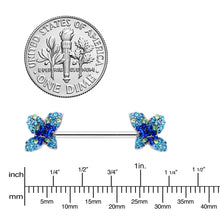 Load image into Gallery viewer, 14G 9/16 Blue Gem Glamour Butterfly Barbell Nipple Ring Set
