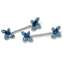 Load image into Gallery viewer, 14G 9/16 Blue Gem Glamour Butterfly Barbell Nipple Ring Set
